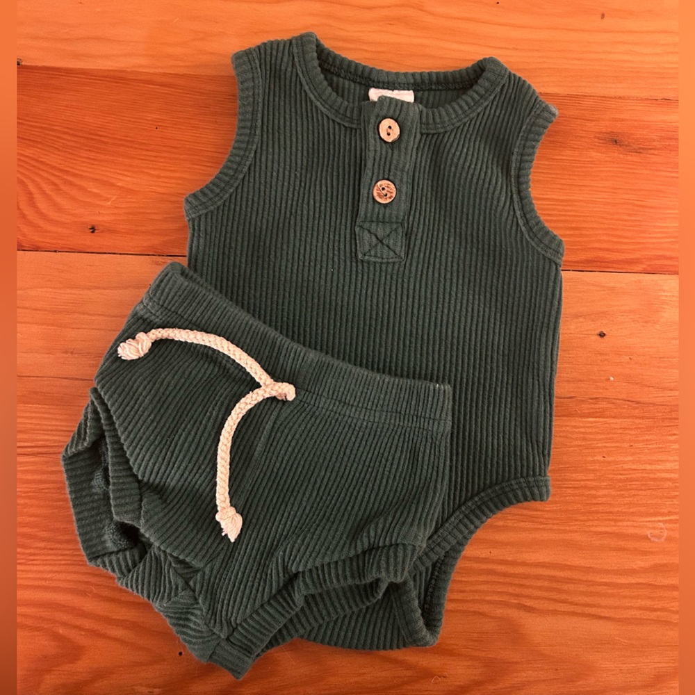 Little One Shop Ribbed Tank Romper & Bloomers Set - Green 0-3M